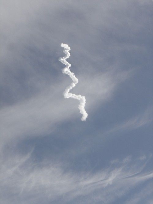 The smoke trail left by the Delta V rocket launching the Solar Dynamics Observatory