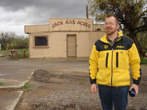 Niel Malan photographed at the abandoned gas station named "Jack Ass Acres".